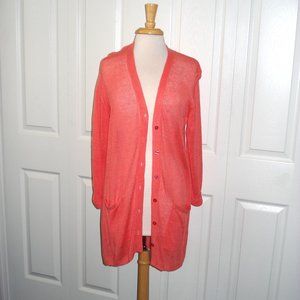 Long Lightweight Sweater Coral Mesh Weave Long Sleeves Pockets Large
